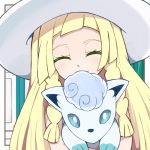  alolan_form alolan_vulpix blonde_hair braid closed_eyes cu-sith gen_1_pokemon hat holding lillie_(pokemon) long_hair pokemon pokemon_(creature) pokemon_(game) pokemon_sm sun_hat twin_braids white_hat 