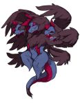  flying fukurou_(owl222) full_body gen_5_pokemon glowing glowing_eyes highres hydreigon multiple_heads multiple_wings open_mouth pink_eyes pokemon pokemon_(creature) sharp_teeth simple_background solo teeth white_background wings 