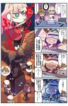  4koma 5girls ahoge beret black_hair blue_eyes blush bright_pupils brown_hair candy cape comic crying darling_in_the_franxx drooling flipped_hair flying_sweatdrops food grey_eyes grey_hair hat highres hiro_(darling_in_the_franxx) kokoro_(darling_in_the_franxx) lollipop long_hair low_ponytail mato_(mozu_hayanie) miku_(darling_in_the_franxx) multiple_boys multiple_girls nana_(darling_in_the_franxx) pantyhose pink_hair ponytail purple_eyes shorts spoken_character translated uniform zero_two_(darling_in_the_franxx) zorome_(darling_in_the_franxx) 