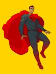  arthur_asa blue_eyes brown_hair cape dc_comics full_body justice_league male_focus muscle solo superhero superman superman_(series) symbol yellow_background 