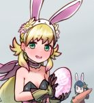  1girl alfonse_(fire_emblem) animal_ears blonde_hair blue_hair blush braid breasts brother_and_sister bunny_ears bunny_girl bunny_tail bunnysuit fake_animal_ears fire_emblem fire_emblem_heroes gloves green_eyes long_hair looking_at_viewer multicolored_hair open_mouth reiesu_(reis) sharena short_hair siblings simple_background small_breasts smile solo_focus tail 