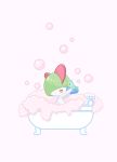  bath bathtub bubble bubble_bath claw_foot_bathtub drawfag ducklett gen_3_pokemon gen_5_pokemon highres no_humans open_mouth pokemon pokemon_(creature) ralts rubber_duck simple_background smile 