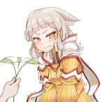  absurdres animal_ears bangs blunt_bangs blush cat_ears cat_teaser cattail ears_down hair_ribbon highres hood niyah plant ribbon silver_hair togin trembling tress_ribbon xenoblade_(series) xenoblade_2 yellow_eyes yellow_ribbon 