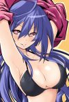  bikini blue_hair blush breasts cleavage iris_heart iwasi-r large_breasts long_hair looking_at_viewer neptune_(series) power_symbol red_eyes smile solo swimsuit symbol-shaped_pupils very_long_hair 