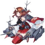  anchor_print azur_lane bare_shoulders breasts bright_pupils brown_hair closed_mouth detached_sleeves fingernails frown full_body horn index_finger_raised machinery medium_breasts miniskirt mogami_(azur_lane) pleated_skirt pointy_ears realmbw red_eyes red_legwear red_skirt short_hair skirt solo tachi-e thighhighs torpedo torpedo_tubes transparent_background turret white_pupils wide_sleeves zettai_ryouiki 