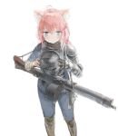  animal_ear_fluff animal_ears battlefield_(series) battlefield_1 blue_eyes blue_pants boots brown_footwear cat_ears closed_mouth eyebrows_visible_through_hair gauntlets gun hair_between_eyes headwear_removed helmet helmet_removed highres hinata_channel jitome knee_boots light_blush long_hair looking_at_viewer low_twintails machine_gun mg08 nekomiya_hinata pants pink_hair shoulder_armor simple_background sketch solo spaulders treeware twintails weapon white_background 