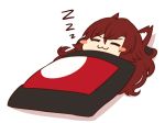  :3 =_= animal_ear_fluff animal_ears blanket blush_stickers brown_hair chibi closed_eyes eyebrows_visible_through_hair hair_between_eyes imaizumi_kagerou long_hair lying on_back simple_background sleeping solo touhou under_covers white_background wolf_ears wool_(miwol) zzz 