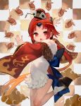  1girl bangs benienma_(fate/grand_order) bird blunt_bangs commentary_request fate/grand_order fate_(series) geta hat highres japanese_clothes kimono lack long_sleeves red_eyes red_hair solo sparrow white_legwear wide_sleeves 