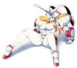  android big_breasts breasts darling_in_the_franxx featureless_breasts featureless_crotch female horn humanoid machine mecha not_furry robot simple_background sinensian sitting solo spread_legs spreading strelizia white_background yellow_eyes 