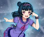  blue_hair blush dress long_hair love_live!_sunshine!! odango pink_eyes smile tsushima_yoshiko 