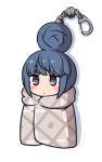  blush_stickers closed_mouth eyebrows_visible_through_hair goriate hair_bun keychain no_humans purple_eyes shawl shima_rin silhouette white_background yurucamp 