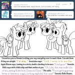  apple_bloom_(mlp) bitterplaguerat black_and_white cutie_mark_crusaders_(mlp) dialogue earth_pony english_text equine fan_character female friendship_is_magic group hair hair_bow hair_ribbon horn horse loki_(bitterplaguerat) male mammal monochrome my_little_pony pegasus pony ribbons saddle_bag satchel scootaloo_(mlp) simple_background sweetie_belle_(mlp) text unicorn white_background wings 