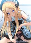  abigail_williams_(fate/grand_order) alternate_costume arm_garter arm_support bangs bare_shoulders beret black_bow black_hat black_legwear black_panties blonde_hair blue_dress blue_eyes blush bow bow_panties clitoris commentary_request dress dress_lift eyebrows_visible_through_hair fate/grand_order fate_(series) fingernails forehead frilled_dress frills girl_on_top hair_bow hat highres lifted_by_self long_hair looking_at_viewer naughty_face panties parted_bangs parted_lips pov saiki_rider see-through sleeveless sleeveless_dress smile solo_focus straddling underwear very_long_hair white_bow 