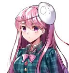  blank_stare blue_shirt breasts checkered checkered_shirt expressionless gem_oblivion hair_between_eyes hata_no_kokoro long_hair looking_at_viewer medium_breasts pink_eyes pink_hair shirt simple_background solo touhou upper_body white_background 