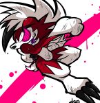  ambiguous_gender black_nose canine fangs fur hair lycanroc mammal midnight_lycanroc nintendo pok&eacute;mon pok&eacute;mon_(species) red_eyes scratched_up tongue video_games 