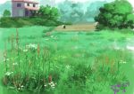  commentary_request dated day field flower grass highres hirota_(masasiv3) house original outdoors scenery tree 