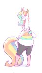  2018 anthro clothed clothing colored_sketch equine hair hi_res hooves horn jewelry late_bloomicorn looking_away mammal multicolored_hair multicolored_tail necklace nine-doodles pearl_necklace rainbow_hair rainbow_tail simple_background unicorn white_background 