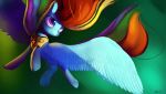  2018 absurd_res armor auroriia blue_feathers equine eyelashes feathered_wings feathers female feral flying friendship_is_magic green_background hair hi_res hooves mammal mostly_nude multicolored_hair my_little_pony night pegasus portrait purple_eyes rainbow_dash_(mlp) rainbow_hair signature simple_background sky solo spread_wings star starry_sky wings 
