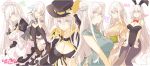  alternate_costume alternate_hairstyle animal_ears apron azur_lane black_bikini_top blush bow bowtie breasts bunny_ears bunnysuit china_dress chinese_clothes cleavage commentary_request cosplay cowboy_hat detached_collar double_bun dress enterprise_(azur_lane) eyebrows_visible_through_hair fake_animal_ears front-tie_top hat highres hornet_(azur_lane) hornet_(azur_lane)_(cosplay) japanese_clothes kimono large_breasts long_hair looking_at_viewer maid maid_apron maid_headdress mi_398 miniskirt multiple_persona pantyhose purple_eyes school_uniform silver_hair sitting skirt thighhighs translation_request twintails twitter_username very_long_hair 