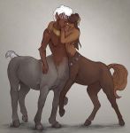  2017 breasts centaur digital_media_(artwork) duo equine equine_taur female hooves hug laurelhach23 mammal nipples simple_background smile taur 