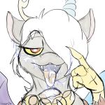  anthro crossgender cum cum_in_mouth cum_inside cum_on_ear cum_on_face cum_on_hand cum_on_tongue cum_string discord_(mlp) draconequus female friendship_is_magic hair hybrid looking_at_viewer mammal my_little_pony open_mouth red_eyes sharp_teeth simple_background sketch skoon smile solo teeth tongue tongue_out two_tone_eyes white_background white_hair wings yellow_eyes 