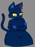  alternate_form azlech blue_nipples breasts cat crossed_arms feline female hair happy looking_down mae_(nitw) mammal night_in_the_woods nipples nude overweight overweight_female simple_background smile solo standing thick_thighs whiskers wide_hips 