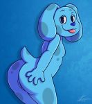  2018 anthro big_butt blue&#039;s_clues blue_(blue&#039;s_clues) blue_eyes butt canine cute digital_media_(artwork) dog female flat_chested fur looking_at_viewer mammal nude pussy simple_background solo thick_thighs tongue voluptuous zekromlover 