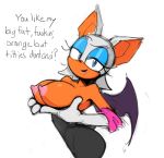  2018 anthro bat bat_wings bedroom_eyes blue_eyes breasts clothed clothing dialogue digital_media_(artwork) english_text exhibitionism exposed_breasts female filthypally gloves hair half-closed_eyes looking_at_viewer mammal membranous_wings nipples pose presenting presenting_breasts rouge_the_bat seductive simple_background solo sonic_(series) standing text topless white_background white_hair wings 