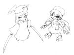  2girls camel_(dansen) female hat monochrome multiple_girls scarf sword vorpal_rabbit weapon winged_hat 