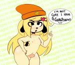  2018 anthro balls beanie blush canine digital_media_(artwork) dog english_text erection girly hair hat hi_res humanoid_penis male mammal navel nipples nude open_mouth parappa parappa_the_rapper penis solo somescrub speech_bubble text tongue video_games 