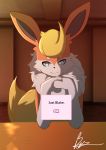  blaketheflareon blaketheflareon_(character) blue_eyes braixen canine digital_media_(artwork) doki_doki_literature_club eeveelution fak&eacute;mon fan_character flareon fur hybrid inside looking_at_viewer mammal meme nintendo pok&eacute;mon pok&eacute;mon_(species) semi-anthro signature smile solo text video_games 