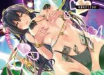  1girl black_hair breast_lift breasts ecstas_online highleg_panties large_breasts long_hair money navel novel_illustration official_art stripper tagme taira_tsukune underwear 