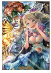  :d animal_ears antenna_hair artist_name belt blue_dress blue_hair breasts brown_gloves brown_hair card_(medium) character_name cleavage closed_eyes coin day de_la_fille dress fangs floating_hair gloves granblue_fantasy green_eyes hair_ribbon hand_on_own_cheek heart_cutout highres holding jewelry karteira long_hair medium_breasts mikurou_(nayuta) multicolored_hair multiple_girls navel_cutout open_mouth orange_dress outdoors page_number ponytail red_ribbon ribbon ring short_dress silver_hair smile sparkling_eyes strapless strapless_dress sweatdrop thighhighs twintails two-tone_hair white_legwear 