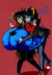  big_breasts breast_squish breasts clothing female footwear homestuck horn huge_breasts human hyper hyper_breasts jade_harley mammal ms_paint_adventures shoes surprise troll_(homestuck) vriska_serket 