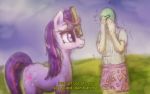  2018 anon blush clothed clothing covering_face crying duo english_text equine female feral friendship_is_magic green_skin hair horse human long_hair male mammal multicolored_hair my_little_pony nickelodeon outside panties parody plank plotcore pony purple_hair purple_skin shaking shirt shivering smile spongebob_squarepants tank_top tears text twilight_sparkle_(mlp) two_tone_hair underwear what 