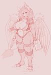  anthro avian big_breasts bodysuit breasts cleavage clothed clothing conditional_dnp feathered_wings feathers female fingerless_gloves gloves gryphon looking_at_viewer monochrome skinsuit slightly_chubby solo standing tight_clothing voluptuous wings wyntersun 