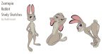 anthro casual_nudity disney edit english_text featureless_crotch female half-closed_eyes judy_hopps kneeling lagomorph looking_at_viewer mammal multiple_poses nude pose purple_eyes rabbit robcivecat simple_background smile standing study text white_background zootopia 