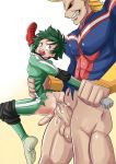  2boys age_difference all_might anal ass ass_juice boku_no_hero_academia cum grin lifting multiple_boys penetration sex size_difference thrusting torn_clothes yaoi 