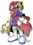  belt blue_eyes boots clothing female footwear gloves hair hitoshi_ariga humanoid klonoa_(series) leorina ponytail red_hair ring 