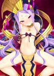  arm_support bangs bare_shoulders blush bow bow_bra bra breasts chinese_clothes collarbone commentary crown earrings facial_mark fate/grand_order fate_(series) forehead_mark gloves half-closed_eyes head_tilt headpiece jewelry long_hair long_sleeves looking_at_viewer navel nose_blush parted_bangs pelvic_curtain purple_eyes purple_gloves purple_hair purple_ribbon revealing_clothes ribbon ribbon_bra sash shiny shiny_skin sitting small_breasts smile solo spread_legs tassel thighs twitter_username unadon underwear very_long_hair wide_sleeves wu_zetian_(fate/grand_order) 