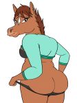  anthro big_butt bojack_horseman bra brown_fur brown_hair butt clothed clothing ear_piercing equine female freckles fur hair hi_res hollyhock_manheim-mannheim-guerrero-robinson-zilberschlag-hsung-fonzerelli-mcquack horse jewelry looking_back mammal necklace overweight overweight_female panties panty_pull piercing raised_shirt shirt simple_background smile solo teenager underwear viewtifulgogo white_background young 