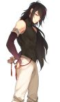  black_hair bridal_gauntlets chuu dressing lie_ren long_hair looking_down male_focus multicolored_hair pink_hair rwby simple_background sleeveless solo streaked_hair toned toned_male very_long_hair white_background 