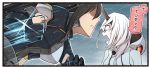  2girls black_coat black_gloves black_hair comic commentary elbow_gloves gloves headgear heavy_cruiser_hime horn ido_(teketeke) incoming_punch kantai_collection long_coat long_hair multiple_girls nagato_(kantai_collection) open_mouth partly_fingerless_gloves remodel_(kantai_collection) shinkaisei-kan speech_bubble translated white_hair 