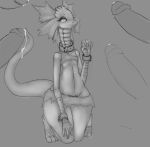  black_and_white budino88 clothed clothing collar divinity:_original_sin_2 eyelashes female flat_chested frill lizard lizard_(divinity) male monochrome partially_clothed penis reptile scalie simple_background tattoo tongue wrist_cuff 