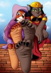  2018 5_fingers 5_toes aladdin anthro barefoot canine cat claws clothed clothing cyborg-steve disney duo eyeshadow feet feline female foot_focus fox fur humanoid_feet looking_at_viewer maid_marian makeup mammal mirage_(aladdin) robin_hood_(disney) simple_background smile soles toe_claws toes 