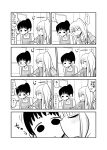  blush cheek_kiss closed_eyes comic commentary_request drinking drinking_straw employee_uniform greyscale highres kiss looking_at_another mochi_au_lait monochrome multiple_girls name_tag no_nose original ponytail side_ponytail thought_bubble translation_request uniform yuri 