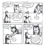  ! 2012 4koma black_nose canine comic customer_service_wolf dialogue ferret mammal mustelid snout text unknown_artist wolf 