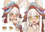  :3 :d animal_ears blush commentary_request eyebrows_visible_through_hair from_side furry hat highres horizontal_pupils horns long_hair looking_at_viewer made_in_abyss multiple_views nanachi_(made_in_abyss) open_mouth paws profile ria_(efikrisia) smile whiskers white_hair 