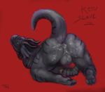  2017 anthro anus backsack balls bdsm bondage bound butt claws cum cum_in_ass cum_inside digital_drawing_(artwork) digital_media_(artwork) dragon english_text horn ketu male red_background rope rope_bondage scalie simple_background solo text toe_claws toes winddragon 