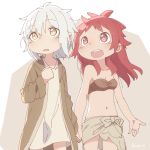  2girls hand_holding long_hair made_in_abyss midriff mitty_(made_in_abyss) multiple_girls nanachi_(made_in_abyss) red_hair short_hair small_breasts smile white_hair 